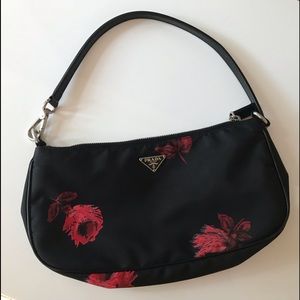 Prada Nylon Handbag w/ Red Flowers